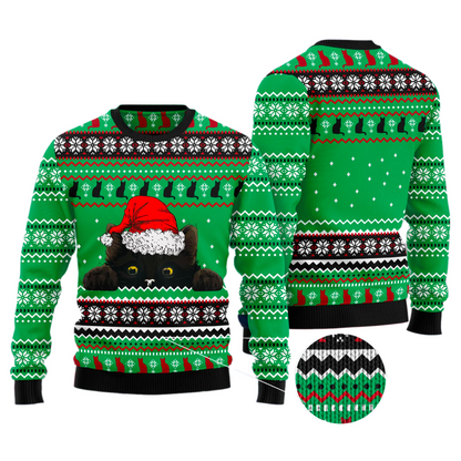Black Cat Hide Ugly Christmas Sweater For Men & Women Christmas Gift Sweater US2613 - WeCustomit