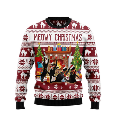 Black Cat Dancing Ugly Christmas Sweater For Men & Women Christmas Gift Sweater US3004 - WeCustomit