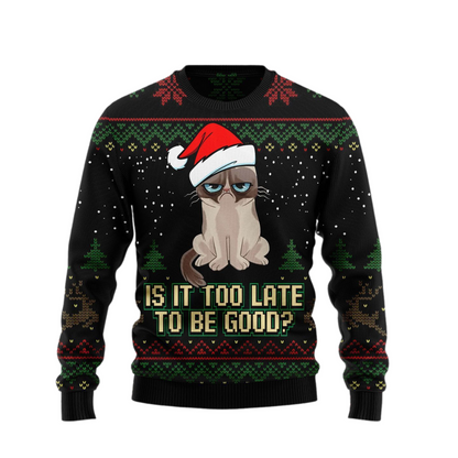Is It Too Late To Be Good Cat Wool Ugly Christmas Sweater For Men & Women Christmas Gift Sweater US3230 - WeCustomit