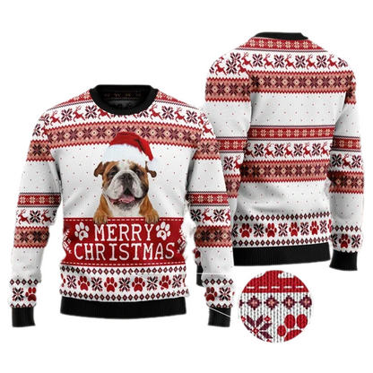 Merry Christmas Bulldog Red Ugly Christmas Sweater For Men & Women Christmas Gift Sweater US3263 - WeCustomit
