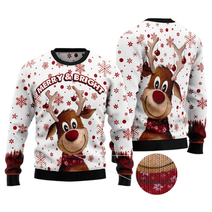 Reindeer Merry & Bright Ugly Christmas Sweater For Men & Women Christmas Gift Sweater US3339 - WeCustomit
