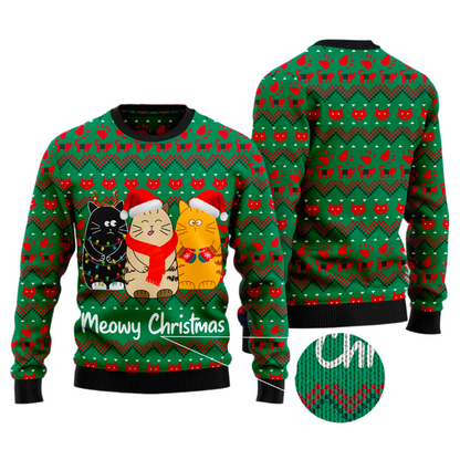 Cat Meowy Christmas Ugly Christmas Sweater For Men & Women Christmas Gift Sweater US3378 - WeCustomit