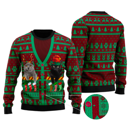 Cat Pocket Xmas Ugly Christmas Sweater For Men & Women Christmas Gift Sweater US3403 - WeCustomit
