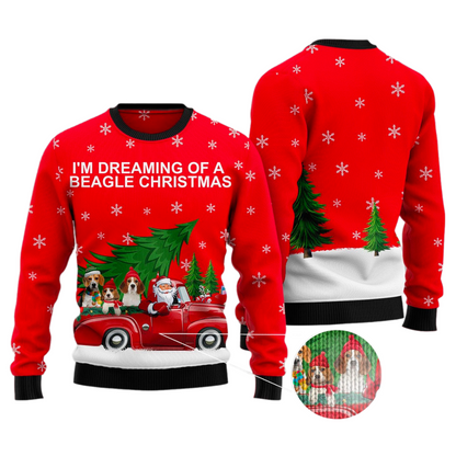 Beagle and Red Truck Ugly Christmas Sweater For Men & Women Christmas Gift Sweater US3416 - WeCustomit