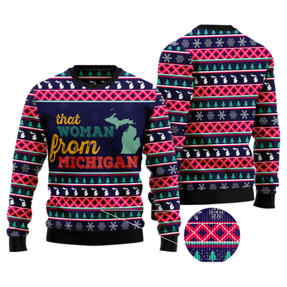 That Woman From Michigan Ugly Christmas Sweater For Men & Women Christmas Gift Sweater US3508 - WeCustomit