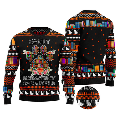 Cat And Books Christmas Ugly Christmas Sweater For Men & Women Christmas Gift Sweater US3540 - WeCustomit