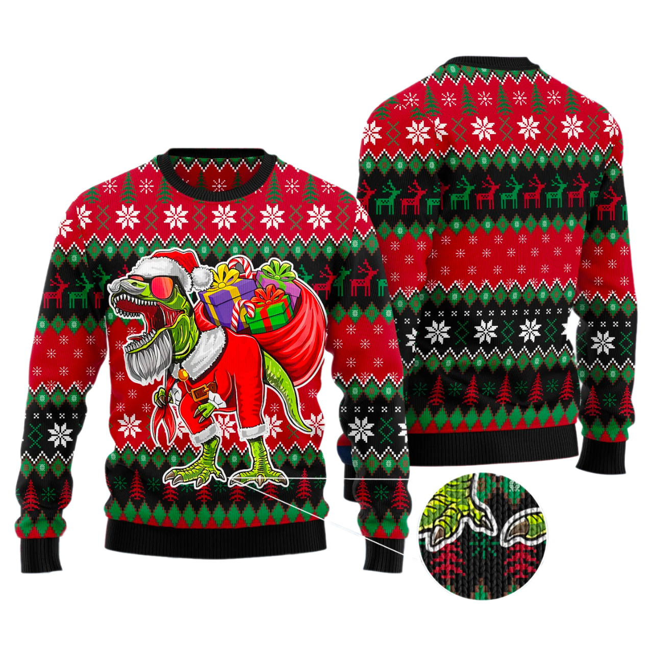 T-Rex Santa Christmas Ugly Christmas Sweater For Men & Women Christmas Gift Sweater US3578 - WeCustomit