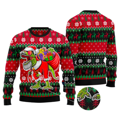 T-Rex Santa Christmas Ugly Christmas Sweater For Men & Women Christmas Gift Sweater US3578 - WeCustomit