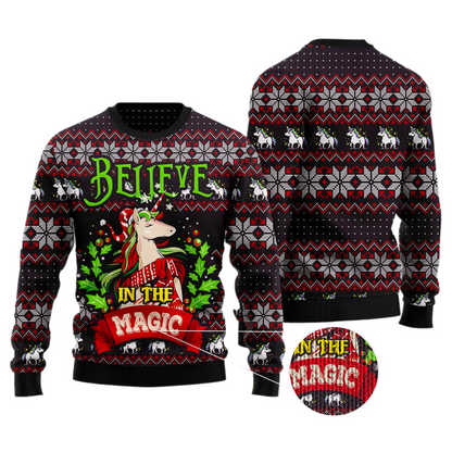 Unicorn Believe In The Magic Ugly Christmas Sweater For Men & Women Christmas Gift Sweater US3597 - WeCustomit
