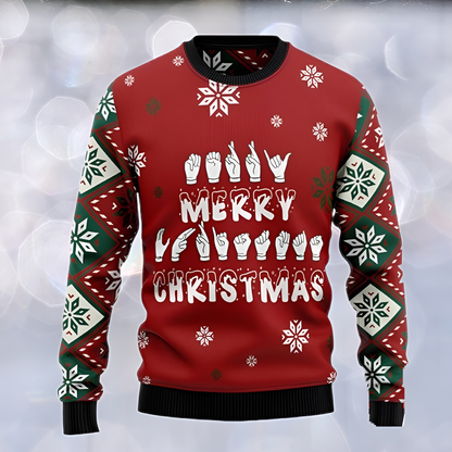 Sign Language Merry Christmas Ugly Christmas Sweater For Men & Women Christmas Gift Sweater US3440 - WeCustomit