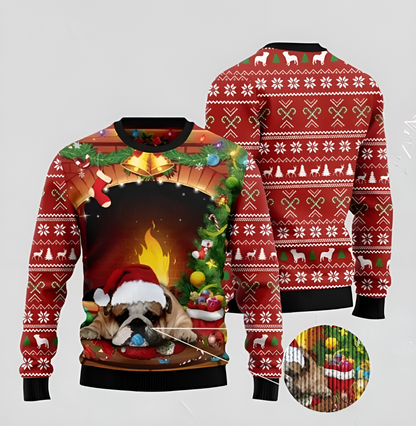 Sleeping Bulldog Ugly Christmas Sweater For Men & Women Christmas Gift Sweater BH659 - WeCustomit