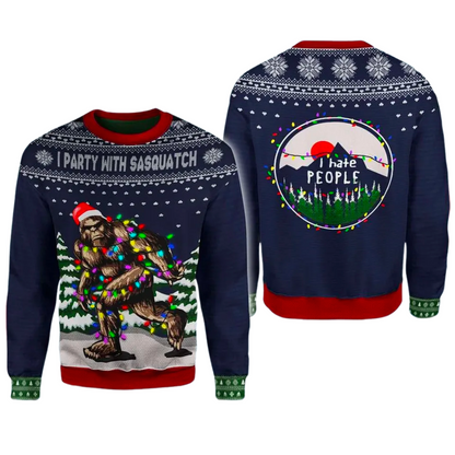 Christmas I Party With Sasquatch Camping 3D Ugly Christmas Sweater For Men & Women Christmas Gift Sweater PT1477 - WeCustomit