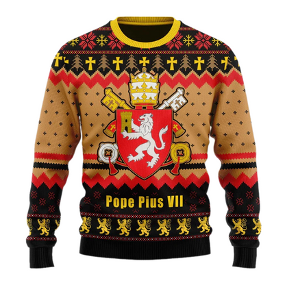 Pope Pius VIII Coat of Arms Unisex Ugly Christmas Sweater For Men & Women Christmas Gift Sweater US3975 - WeCustomit