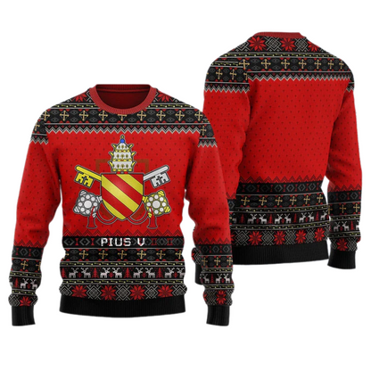 Pope Pius V Coat of Arms Unisex Ugly Christmas Sweater For Men & Women Christmas Gift Sweater US3985 - WeCustomit