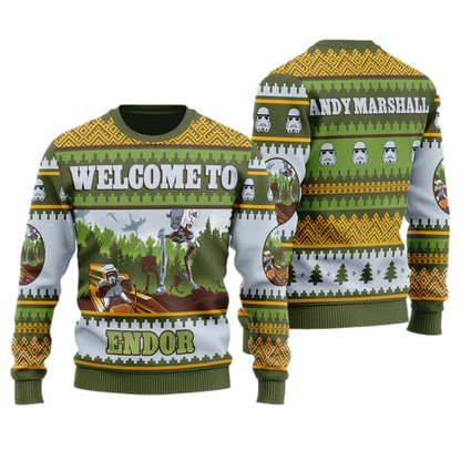 Welcom to En.dor St.ar Wa.rs Unisex Ugly Christmas Sweater For Men & Women Christmas Gift Sweater US4009 - WeCustomit