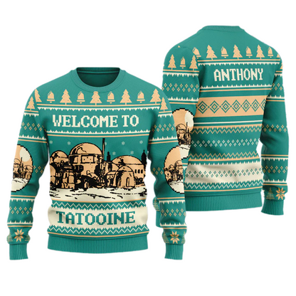 Personalize Name Welcom to Tattooine St.ar Wa.rs Unisex Ugly Christmas Sweater For Men & Women Christmas Gift Sweater US4013 - WeCustomit