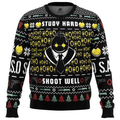 Study Hard Shoot Well Assassination Classroom Ugly Christmas Sweater - WeCustomit