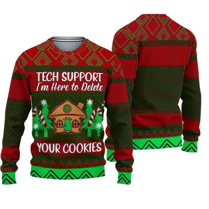 Tech Support I'm Here to Delete Your Cookies Ugly Christmas Sweater For Men & Women Christmas Gift Sweater PT943 - WeCustomit